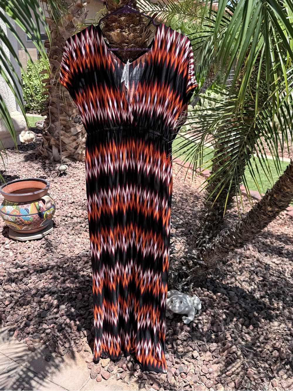 Cristina Love Women’s Orange and Black Zigzag Maxi Dress - Size XL - NWT